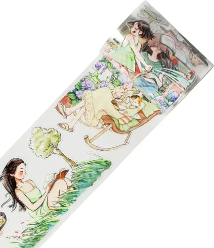 Miniatura 10 de WT Carefree - Cinta de PET ancha, rollo individual, diseños originales de personajes, decoración transparente para diarios, planificadores