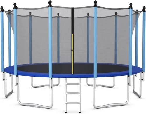Miniatura 13 de GYMAX - Trampolín recreativo de 8, 10, 12, 14, 15 y 16 pies, con red de seguridad y escalera, certificado por ASTM, trampolín para exteriores
