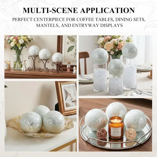Miniatura 6 de DomeStar 3 piezas de bolas decorativas para cuencos, esferas de mosaico de vidrio de 4 pulgadas en blanco para cuencos de centro, decoración