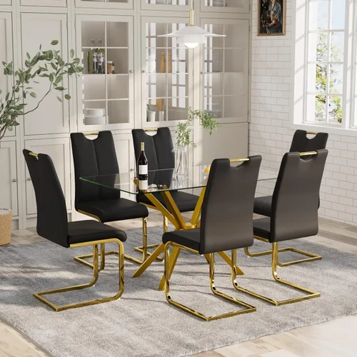 Miniatura 12 de Mesa de comedor de 5 piezas de 47 pulgadas con 4 sillas de piel sintética, juego de mesa de comedor moderno para 4, mesa de cocina rectangular