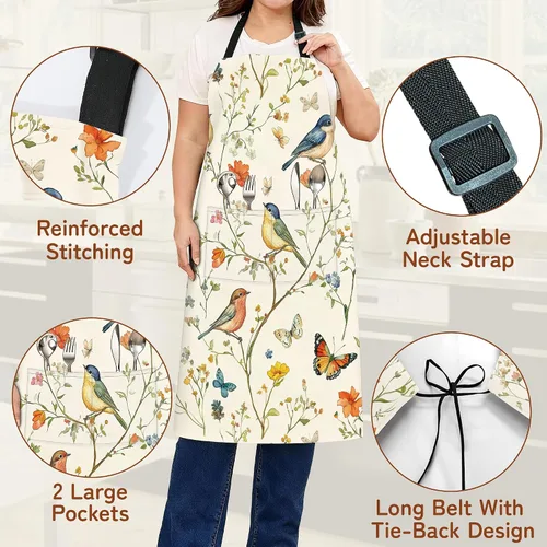Miniatura 3 de Delantal de cocina con bolsillo, cuello ajustable impermeable y lazos largos, delantal de cocina para hornear, jardinería, pintura para mujer