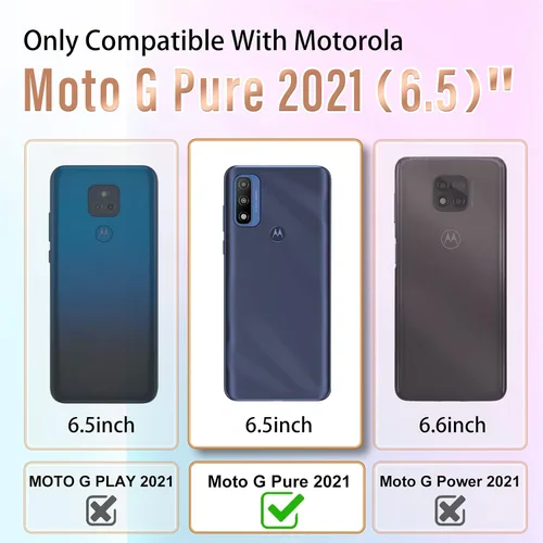 Miniatura 2 de Likiyami Funda 3 en 1 para Motorola Moto G Pure 2021 con diseño de corazón para mujeres y niñas, bonita, de lujo, bonita con soporte, funda estética