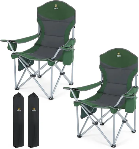 Nice C Silla de campamento, silla portátil, sillas de césped, sillas de exterior, con reposabrazos, bolsa refrigeradora, soporte para tazas,