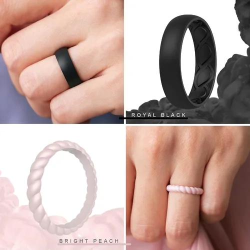 Miniatura 3 de Anillos de silicona para mujer, ergonómicos con diseño de flujo de aire transpirable, paquete múltiple 5 anillos de boda transpirables, 5 anillos