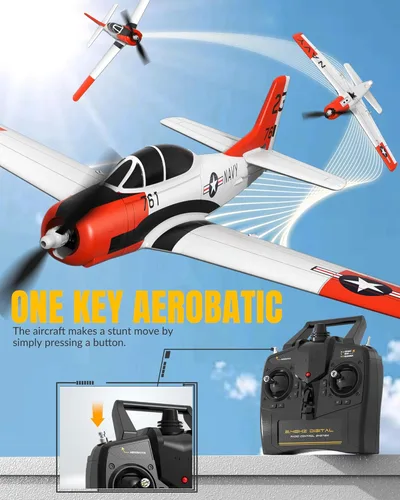 Miniatura 6 de VOLANTEXRC Avión RC para principiantes, Avión RC WWII de 4 canales T28 Trojan con ailerón, Avión de control remoto de 2.4Ghz con sistema