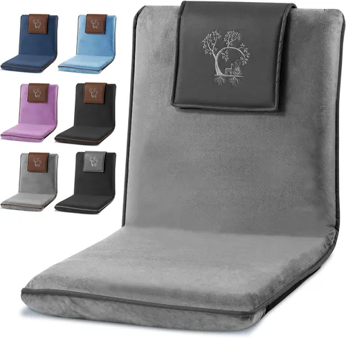 Miniatura 9 de Silla de meditación japonesa de suelo con soporte para la espalda para adultos - Silla de meditación premium con respaldo ajustable y plegable