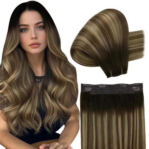 Miniatura 20 de Fshine - Extensiones de cabello humano con clip, de 16 pulgadas, con clip, color marrón chocolate, mezcla de rubio caramelo, extensiones de cabello