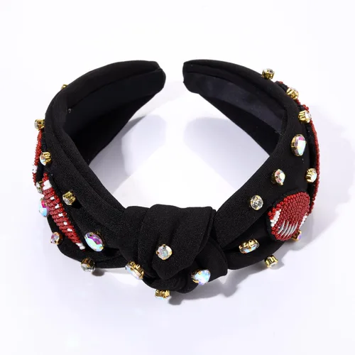 Miniatura 6 de NVENF Diadema de fútbol para mujer, accesorios de fútbol para mamá, diadema anudada con cuentas de fútbol, diadema anudada con diamantes