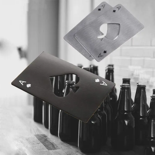 Miniatura 2 de Goood Poker - Abridor de botellas de cartas, paquete de 4 (2 negras y 2 plateadas), acero inoxidable, abrebotellas de cartas Ace, abridor