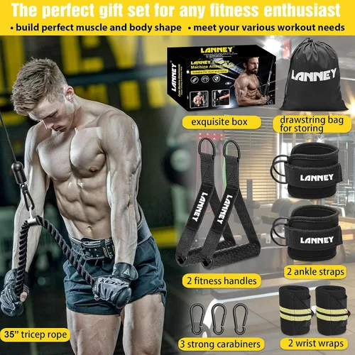 Miniatura 6 de Accesorio para máquina de cable de tríceps, cuerda de jalón de tríceps de 35 pulgadas, accesorios de jalón LAT, set de accesorios de gimnasio