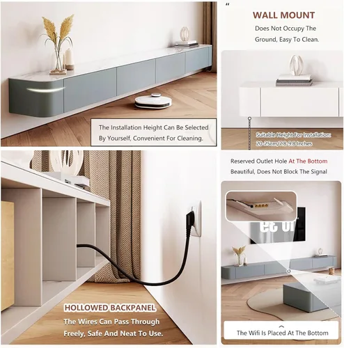 Miniatura 4 de Mueble para TV de pared con almacenamiento, color gris, 55.1 in