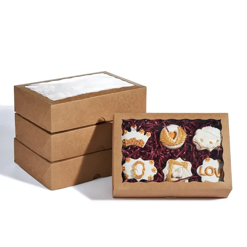 Miniatura 11 de Cajas de cartón de alta calidad de 10 x 7 x 2.5 pulgadas con ventana transparente para galletas, fresas paquete con 25 unidades. Kraft marrón