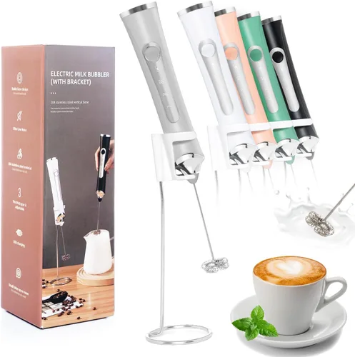 Miniatura 7 de Espumador de leche recargable de mano para café, varita espumadora de 3 velocidades con soporte, Batidora De Mano Electrica, Espumador de café con 2