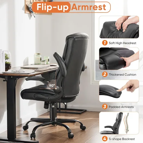 Miniatura 6 de Sweetcrispy Silla ergonómica para juegos de computadora, respaldo alto, sillas de oficina con ruedas, brazos abatibles, altura ajustable, piel