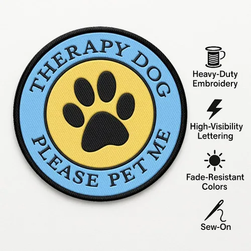 Miniatura 2 de Therapy Dog - Parche cosido con estampado de patas, para terapia de perro o arnés