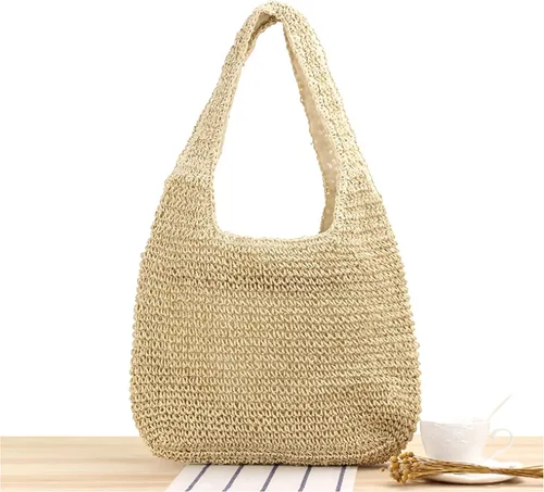 Miniatura 3 de Naimo Bolso de hombro de playa de paja para mujer, bolso de mano grande, tejido a mano, bolso estilo hobo casual de verano
