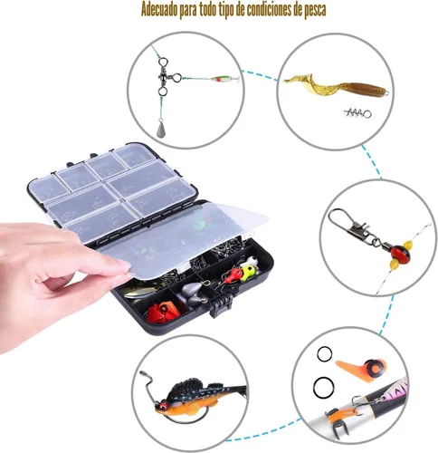 Miniatura 6 de TOPFORT Kit de 187/343 piezas de accesorios de pesca, Caja de aparejos de pesca organizada con aparejos incluidos, anzuelos de pesca, pesas de Kit