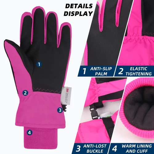 Miniatura 16 de AMYIPO - Guantes de invierno para niños y niñas, ideales para esquí, nieve, snowboard