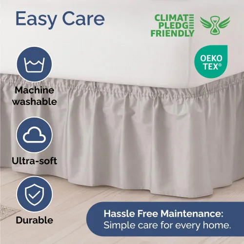 Miniatura 6 de CGK Linens - Falda de cama envolvente con volantes, color gris claro, para camas de tamaño matrimonial con altura de 18 pulgadas sin arrugas, 03