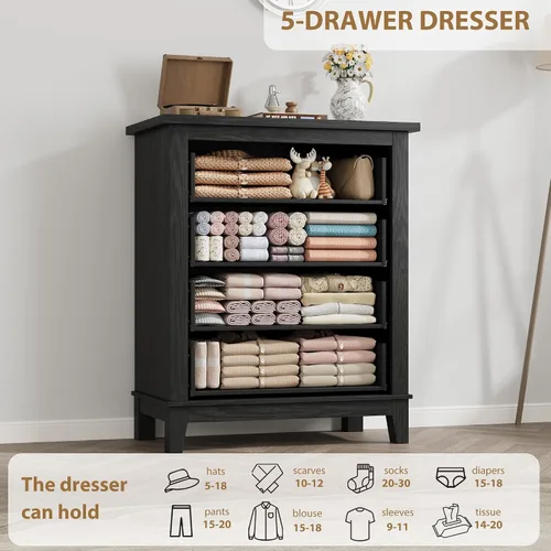 Miniatura 5 de GarveeHome Cómoda de 4 cajones verticales de 34.8 pulgadas de alto con gran almacenamiento, cómoda de madera independiente para dormitorio, sala