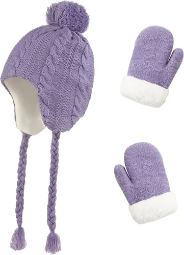 Miniatura 15 de Conjunto de guantes y gorro de invierno para niños, gorro de forro polar cálido, gorro de punto y guantes para niños y niñas