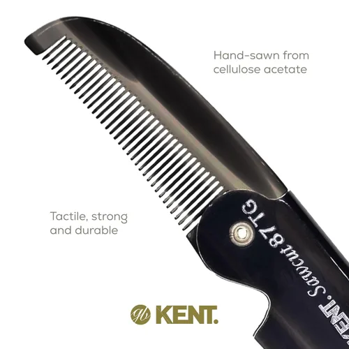 Miniatura 5 de Kent 87T - Peine de bolsillo plegable hecho a mano de grafito para hombres, peine alisador de pelo de dientes finos para el cuidado diario