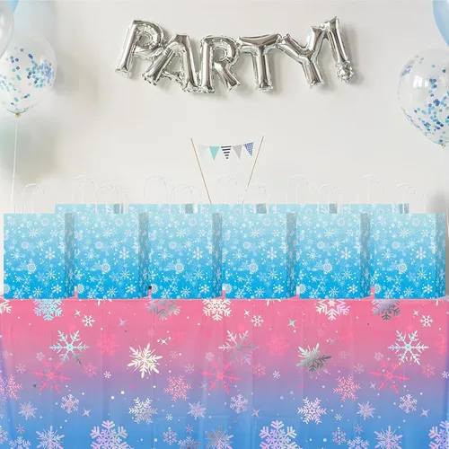 Miniatura 5 de HongXingHai Bolsas de regalo de Navidad con asas, paquete de 16 bolsas de papel kraft con diseño de copo de nieve, bolsas reutilizables para fiestas