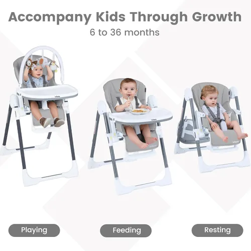 Miniatura 3 de INFANS Silla alta para bebés y niños pequeños, silla alta plegable con 7 alturas diferentes, 4 respaldos reclinables, 3 ajustes, bandeja extraíble