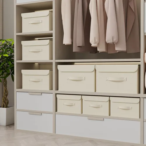 Miniatura 2 de Cajas de almacenamiento, contenedores de almacenamiento plegables con tapas, cestas de almacenamiento de tela de algodón y lino con asa