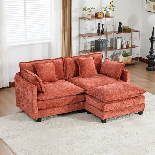 Miniatura 81 de Sofá modular negro de 111.5 pulgadas, sofás seccionales grandes de 3 plazas para sala de estar, sofá nube de tela de felpilla de gran