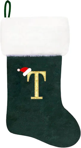 Miniatura 23 de Calcetines de Navidad bordados de 20 pulgadas con monograma, terciopelo negro con puño de felpa blanca supersuave, adornos clásicos para decoración