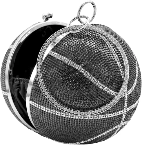 Miniatura 11 de UMREN Bolso cruzado con forma de baloncesto para mujer, con diamantes de imitación, bola redonda de cristal, bolso de mano para fiesta de boda