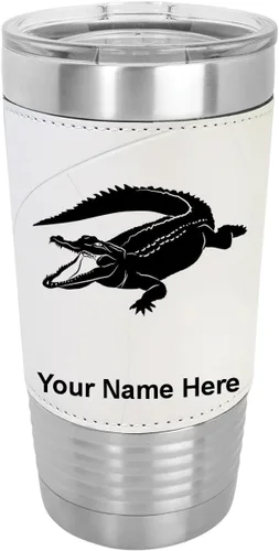 Miniatura 8 de LaserGram Vaso aislado al vacío de 20 onzas, cocodrilo, grabado personalizado incluido (piel sintética, estilo béisbol)