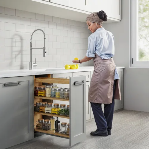 Miniatura 3 de Dowell - Organizador de especias extraíble con estantes ajustables para gabinete de cocina base, toboganes de cierre suave montados en la parte
