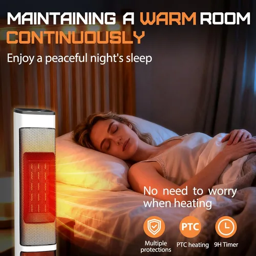 Miniatura 6 de Calentador de espacio para interiores, calentadores eléctricos de 1700 W con control remoto y termostato, 5 modos, temporizador de 9 horas, llama
