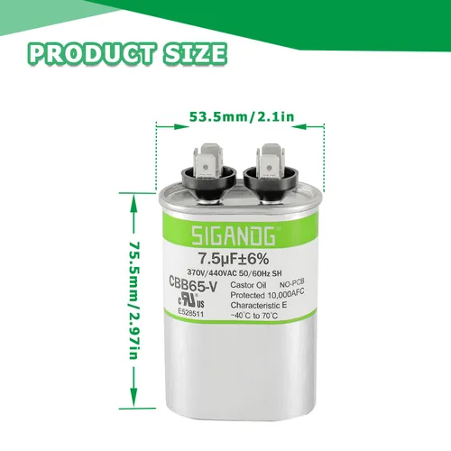Miniatura 2 de 7.5uF 7.5 MFD 370V o 450V CBB65 Capacitor de Marcha y Arranque 7.5 uF 370 450 Voltios VAC para Condensador de Solo Frío o Bomba de Calor Aire