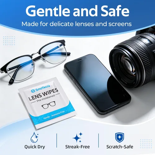 Miniatura 4 de SmoTecQ Toallitas para lentes para lentes, 180 toallitas de limpieza envueltas individualmente con 2 paños de microfibra para un acabado sin rayas
