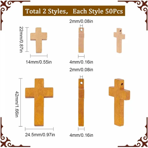 Miniatura 2 de SUNNYCLUE 100 piezas de 2 estilos de cruces de madera de Pascua a granel con cruz de madera natural, cuentas de cruz para manualidades, fiestas, 100