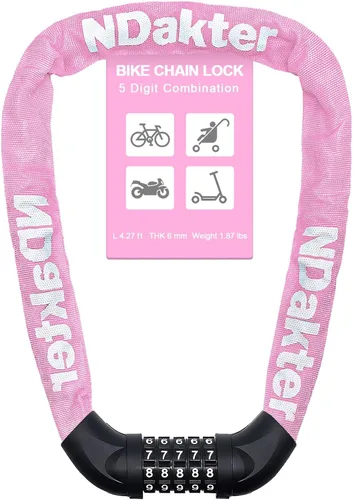 Miniatura 51 de NDakter Cerradura de cadena para bicicleta, combinación de 5 dígitos, resistente, antirrobo, cerradura de bicicleta de seguridad