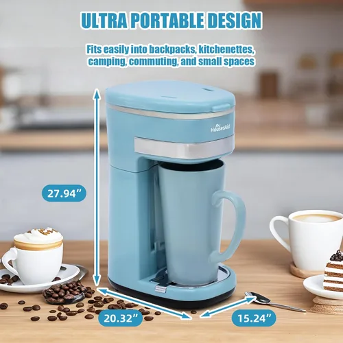 Miniatura 8 de Cafetera, cafetera de una sola porción, cafetera de una taza con filtro reutilizable y botón de control de un solo toque, cafetera portátil para Azul