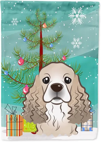 Miniatura 90 de Caroline's Treasures BB1622CHF - Bandera de casa Shih Tzu con árbol de Navidad y gris plateado para porche, grande, para colgar en la pared