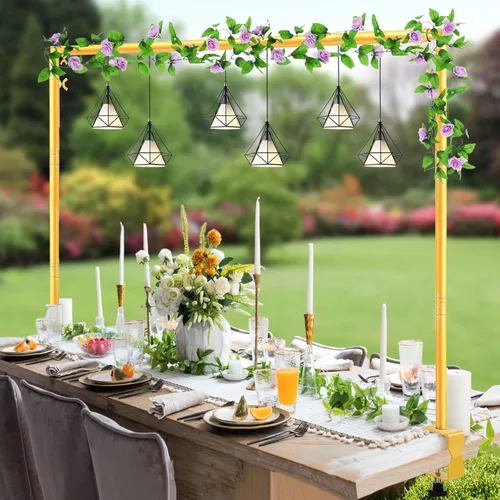 Miniatura 10 de WellSign Soporte de Fondo de Arco Cuadrado de 8.2 Pies, Soporte de Fondo de Metal Dorado de Servicio Pesado Ajustable, 2 Abrazaderas Adicionales