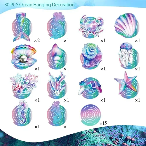 Miniatura 6 de 30 piezas de remolinos colgantes de sirena, decoraciones de fiesta de sirenas, suministros de fiesta de sirenas para niñas, serpentinas de techo