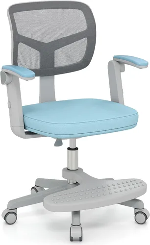 Giantex Silla de escritorio para niños, silla rodante ergonómica ajustable con reposapiés y apoyabrazos abatibles, silla de oficina para niños de