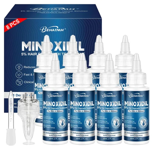 Paquete de 8 sueros para el crecimiento del cabello y la barba de minoxidil al 5%, con biotina y aceite de ricino, minoxidil para hombres y mujeres,