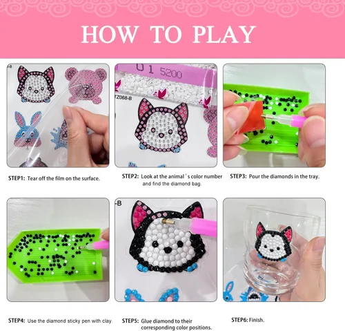 Miniatura 3 de Sinceroduct - Juego de 64 pegatinas de diamante 5D para niños y adultos principiantes - Pintura con forma de diamantes numerados, manualidades 64