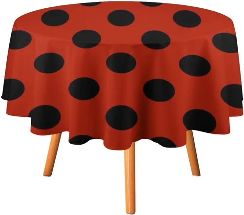 Miniatura 22 de Mantel redondo lavable de lunares negros sobre beige de 50 pulgadas para cocina, comedor, fiesta, decoración moderna