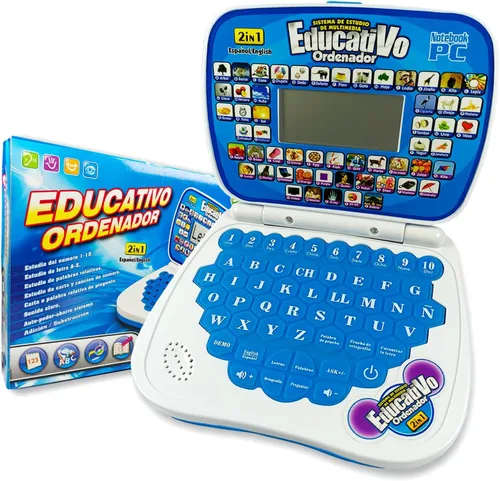 ZEENKIND Portátil pequeño de aprendizaje bilingüe español e inglés para niños de 2, 3 y 4 años, aprende el alfabeto español, números, palabras,