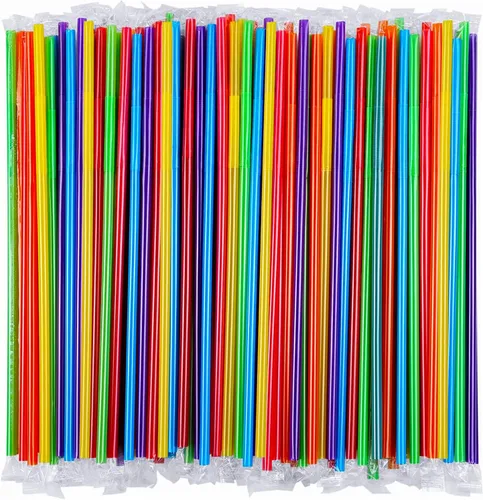 Miniatura 9 de 200 piezas de pajitas plásticas flexibles coloridas [envueltas individualmente], pajitas desechables y doblables coloridas para fiestas, pajitas 200