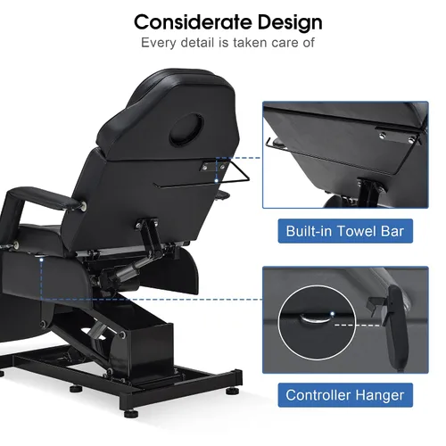Miniatura 6 de BarberPub Cama facial totalmente eléctrica con 3 motores para esteticista, silla de tatuaje eléctrica para cliente, cama facial para esteticista